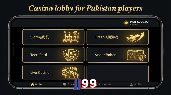 Lobby view of Jj99 for Pakistan users